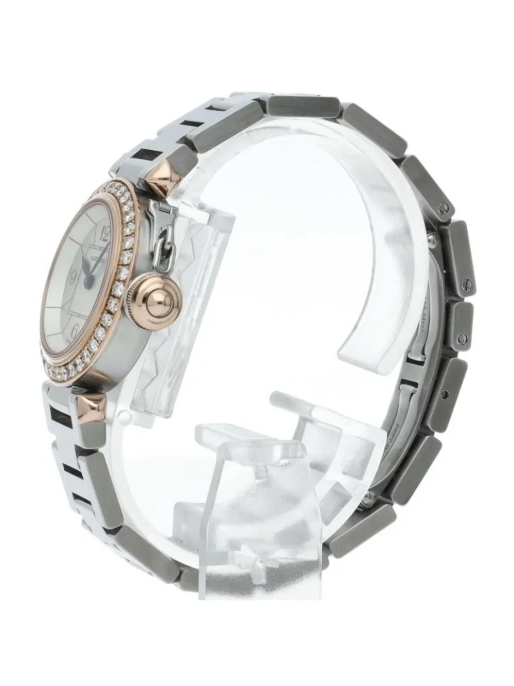 Cartier Miss Pasha Watch Diamond Bezel 18k Pink Gold SS Silver